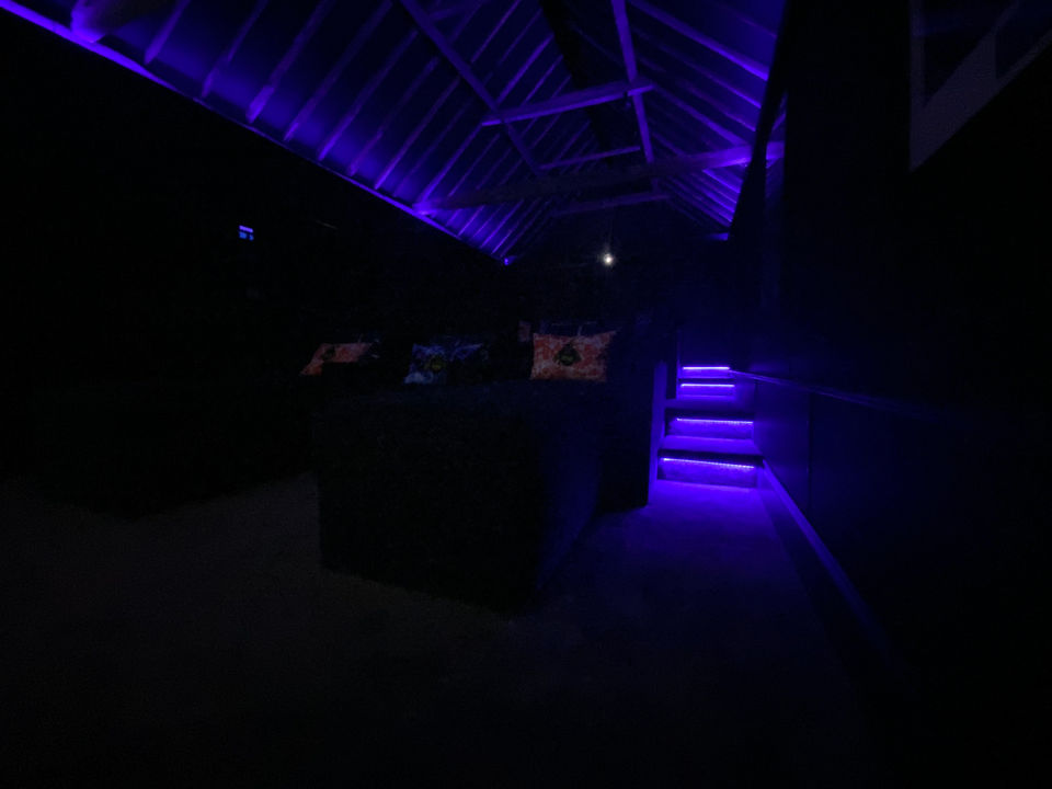 home cinema with violet lighting