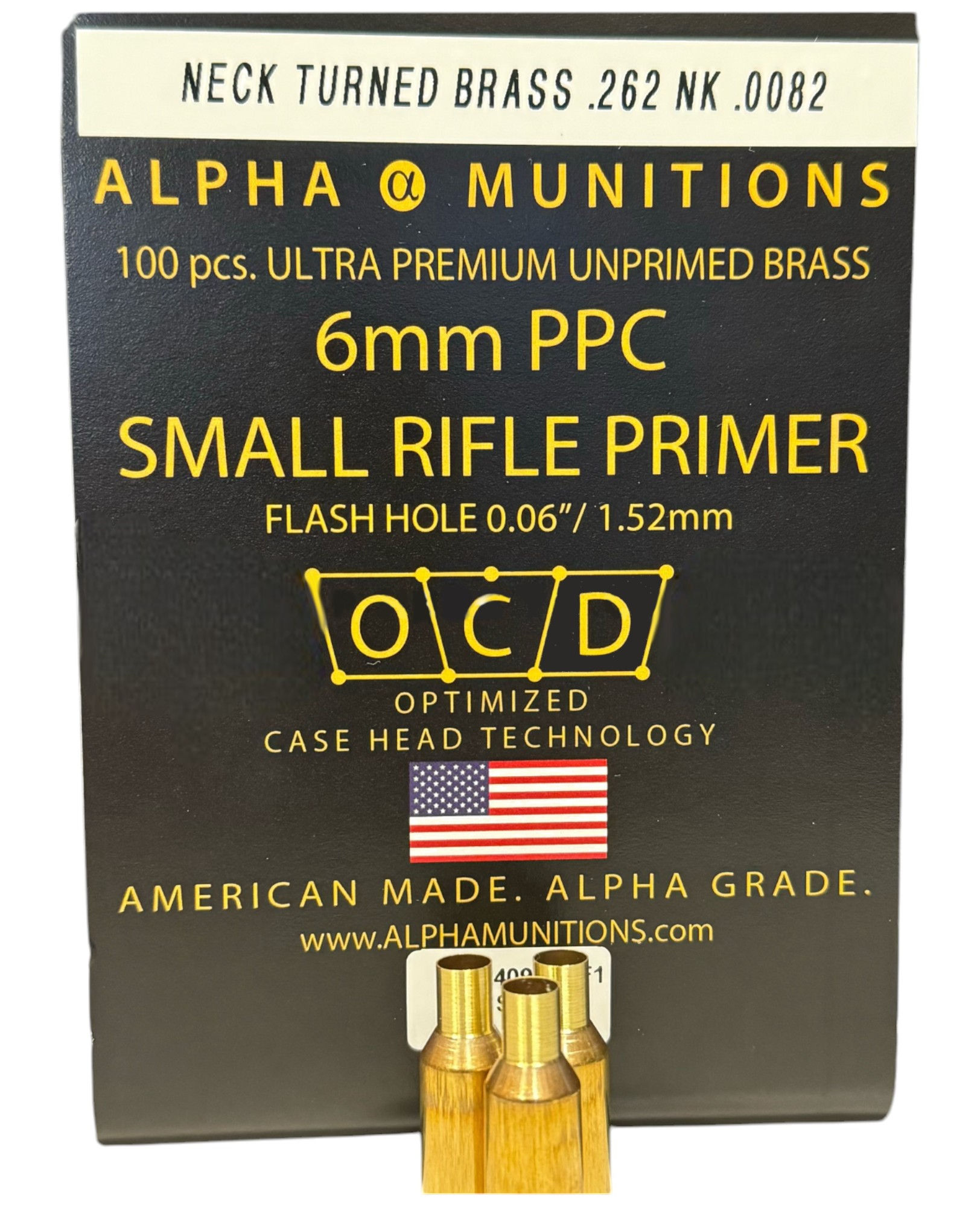 Alpha Munitions Brass 6mm PPC - Neck Turned to .262 Neck .0082 (100 Pieces)