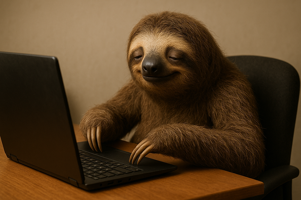 Bicho-preguiça trabalhando no pc