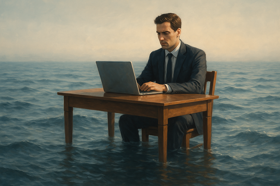 Homem trabalhando no laptop em alto mar