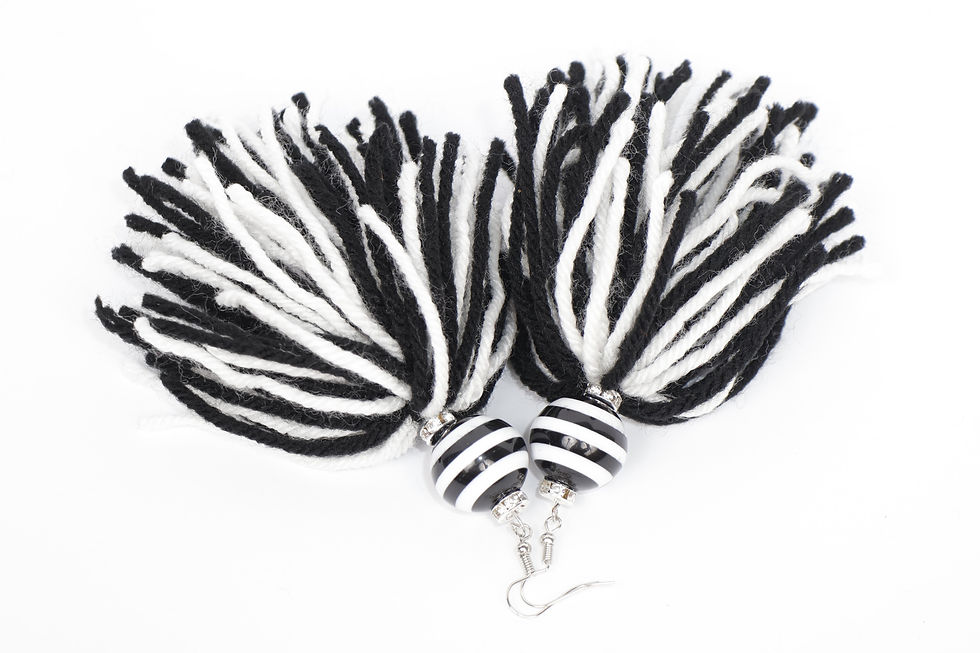 Thumbnail: Black and White Dangle Tassel Earrings