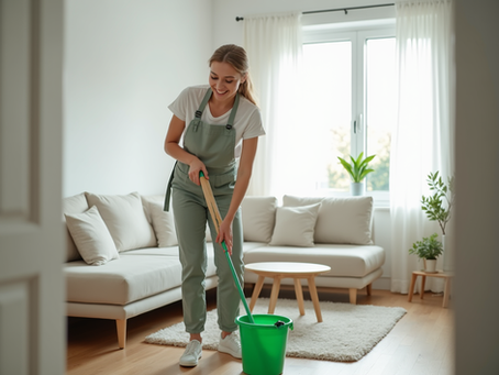 Clean2Clean professional cleaner in a bright modern living room