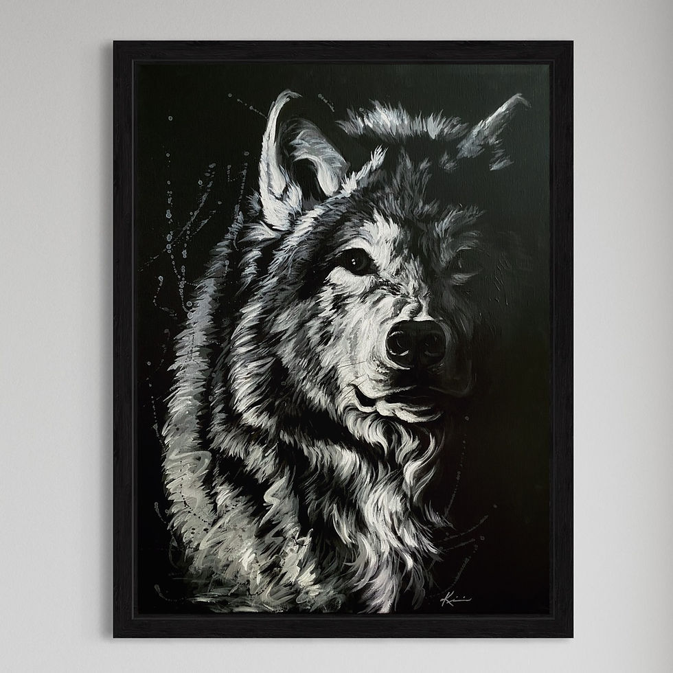 Thumbnail: "Shadow Wolf" 18x24 Acrylic on Canvas **FLOATER FRAME INCLUDED