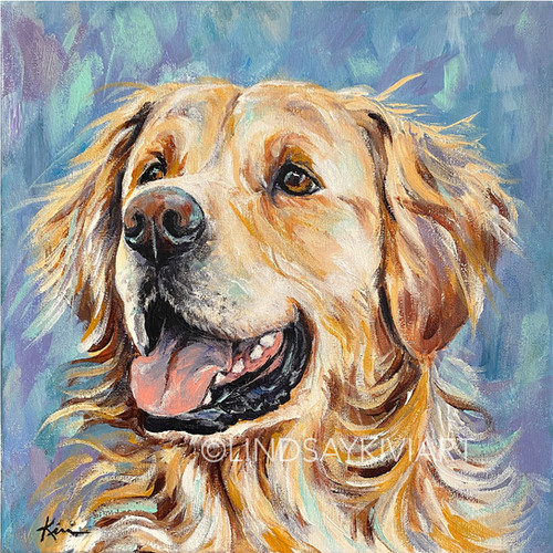 "Golden Retriever" 12x12 Acrylic Painting **UNFRAMED Lindsay Kivi Art