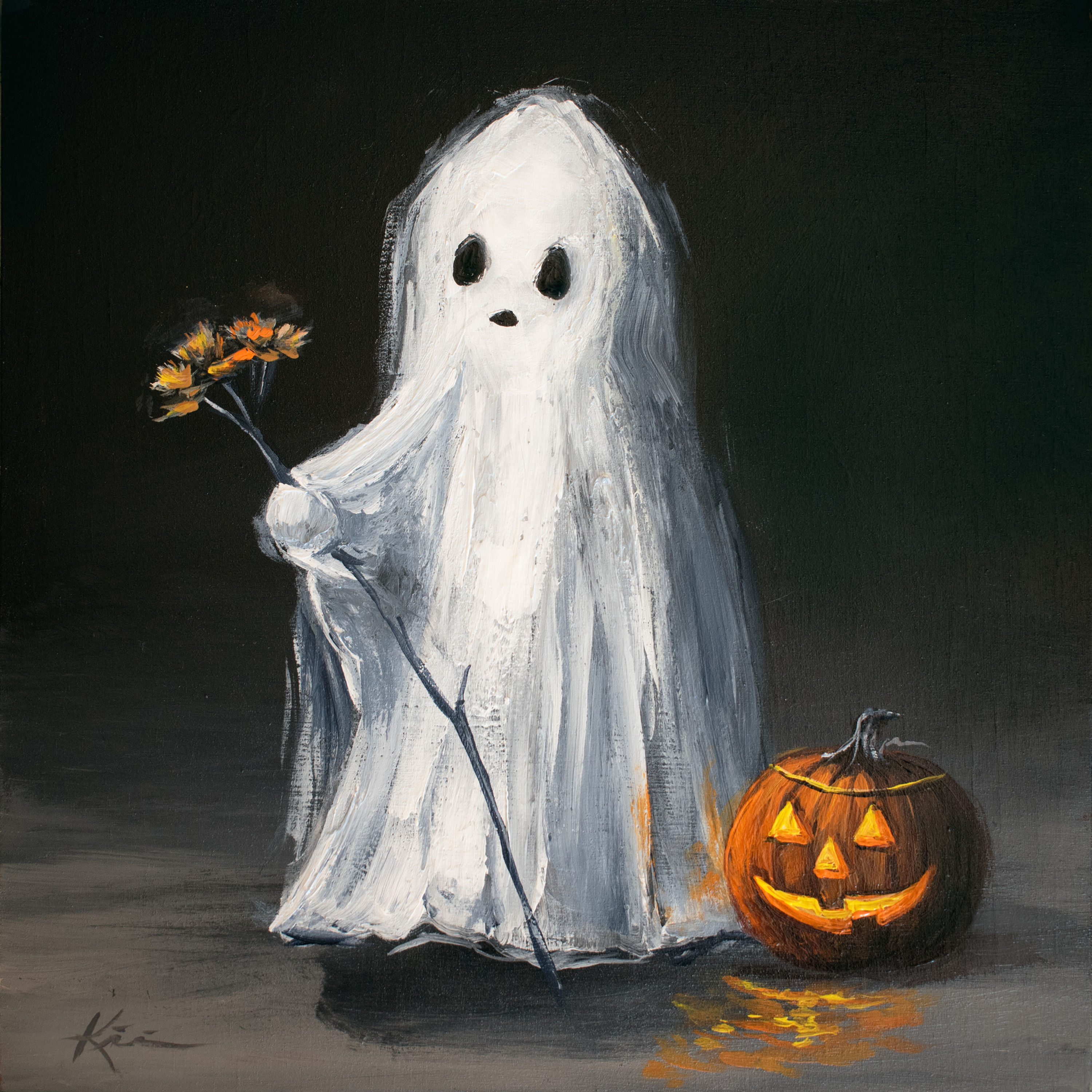 Friendly Ghost, 8x8 Acrylic on a Wood Panel **UNFRAMED