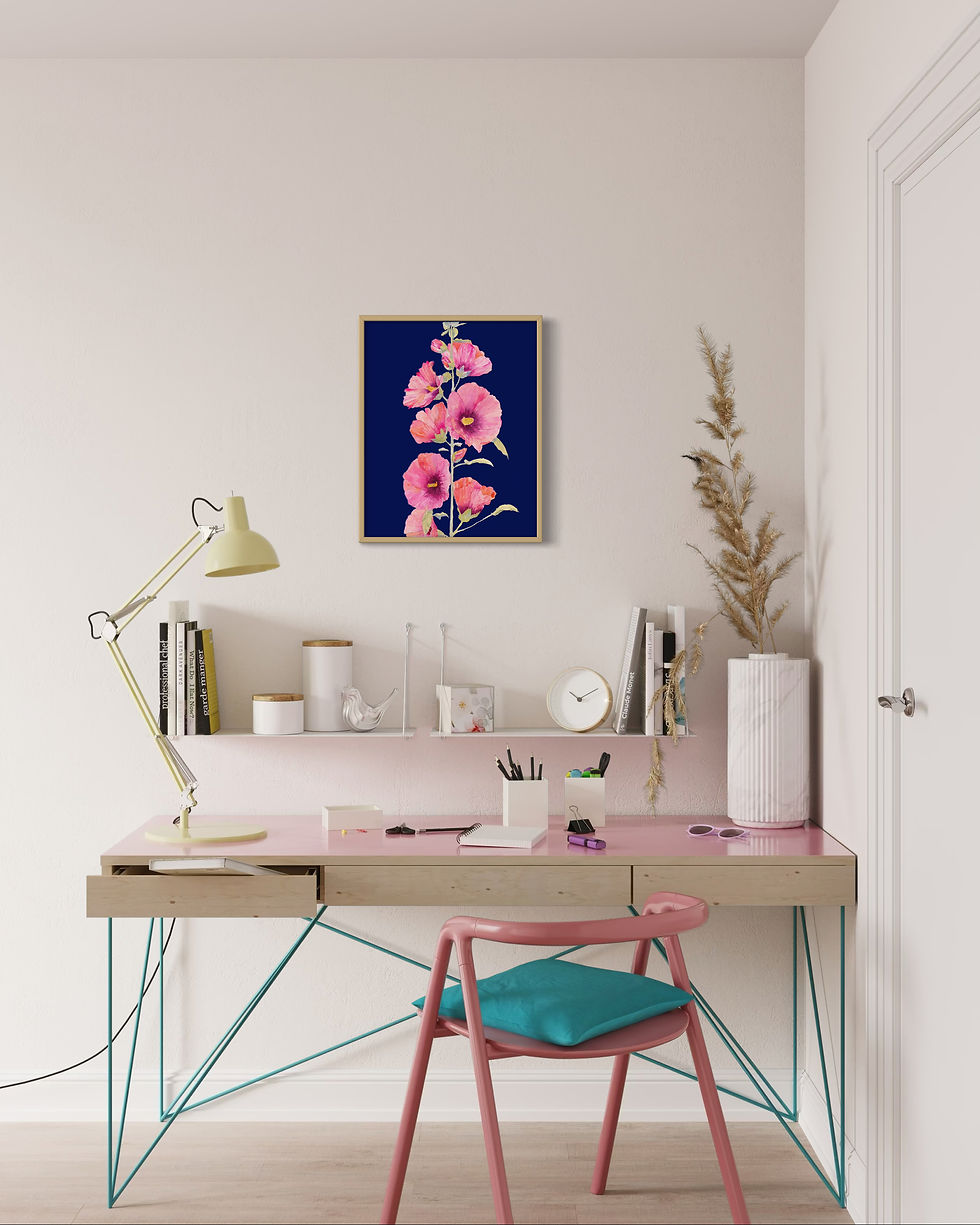 Thumbnail: Hollyhocks Floral Art Print 