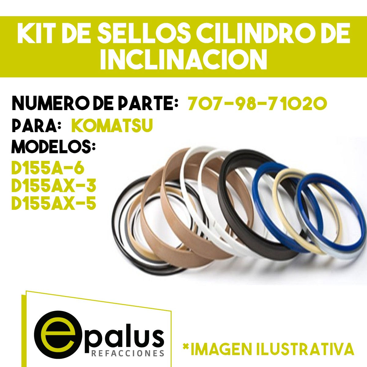 KIT DE SELLOS CILINDRO DE INCLINACION KOMATSU - PARTE: 707-98-71020