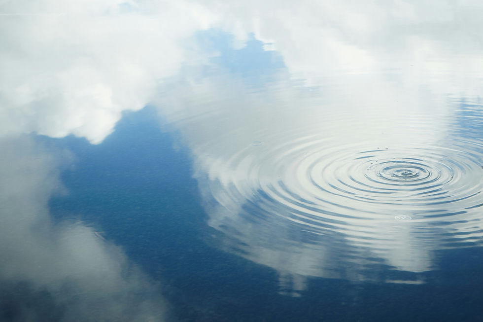 Ruhige Wasseroberfläche mit Himmelsspiegelung – Symbol für mentale Klarheit