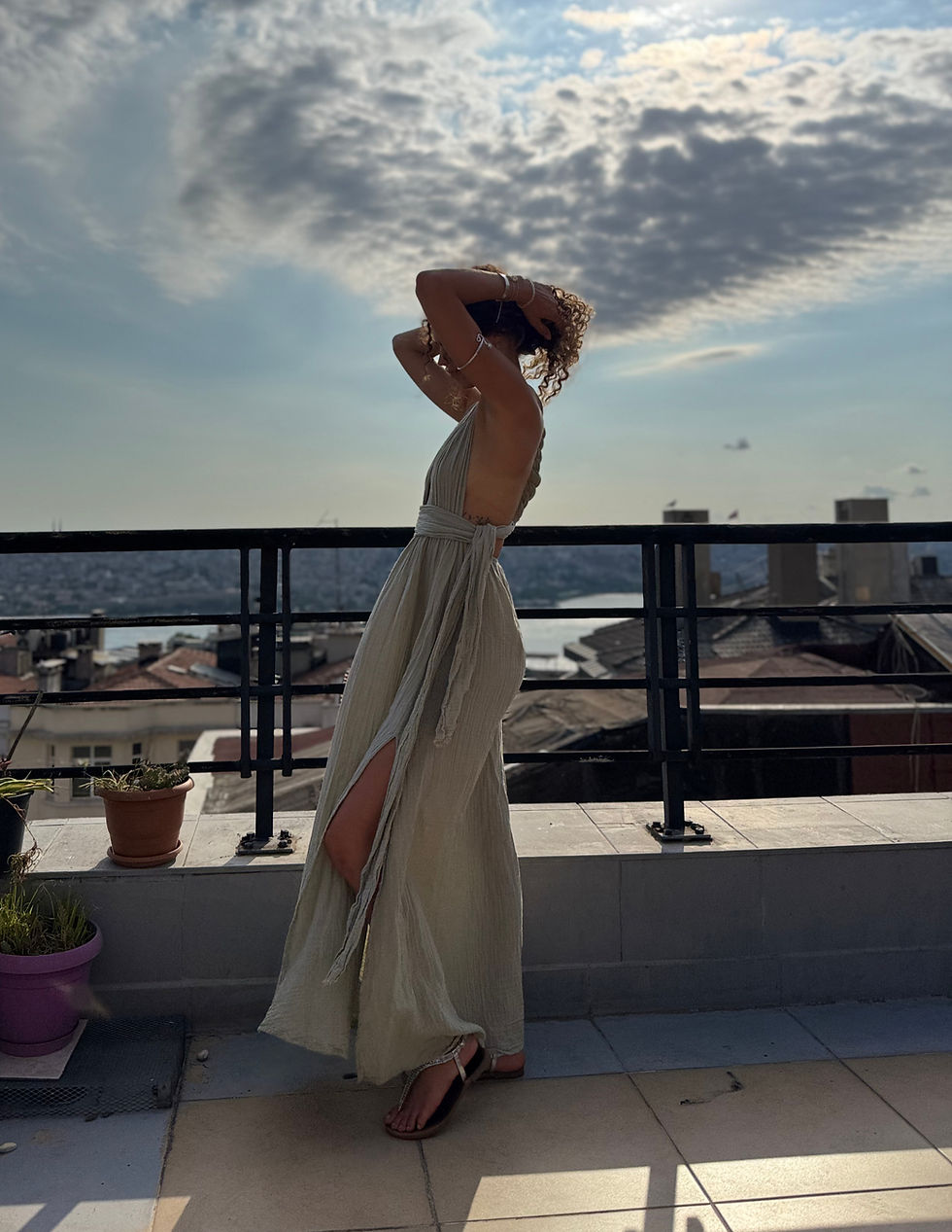 Miniaturbild: Athene Kleid mint, bordeau & beige