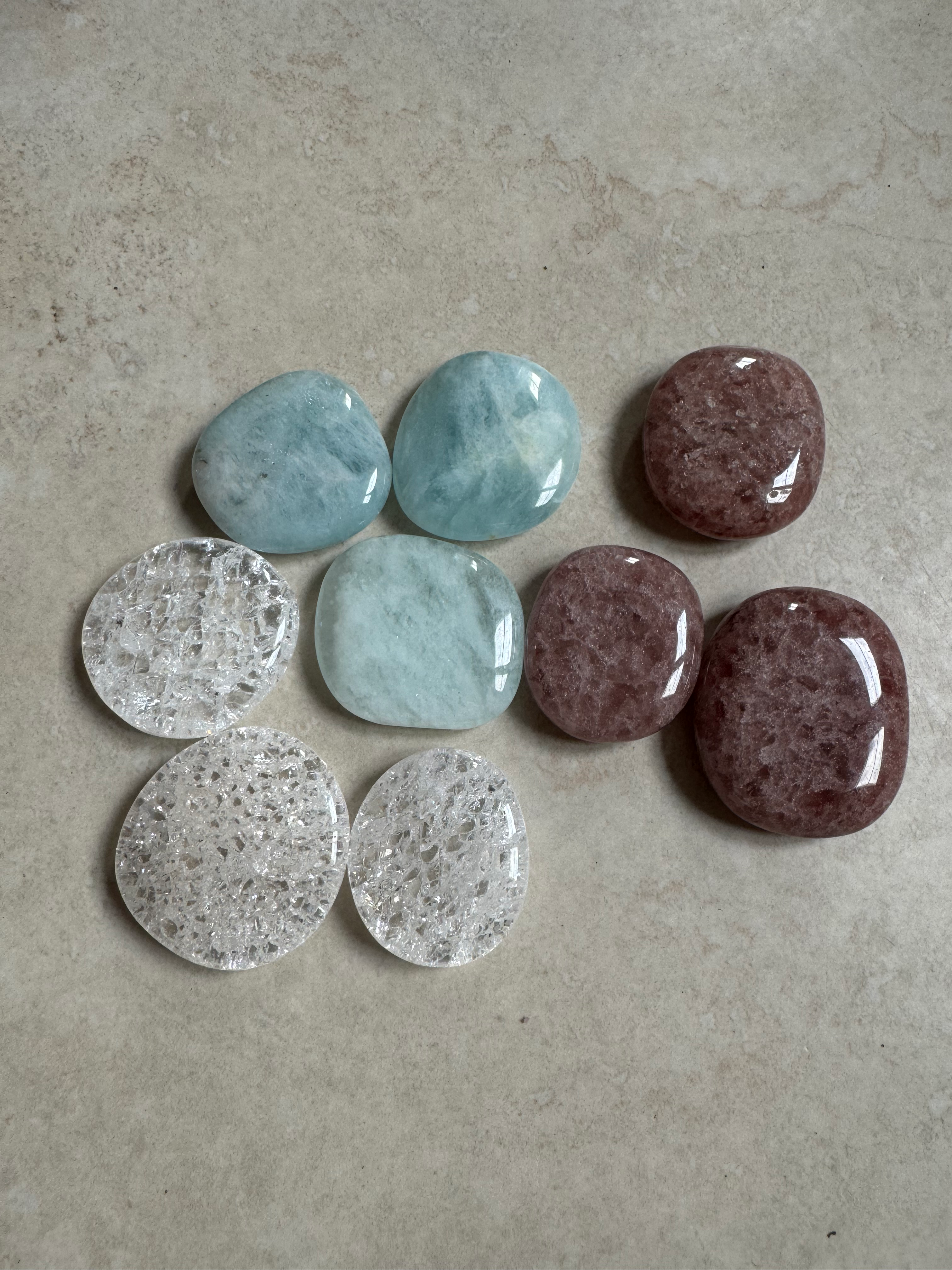 Erdbeerquarz, Aquamarin & Iris-Bergkristall