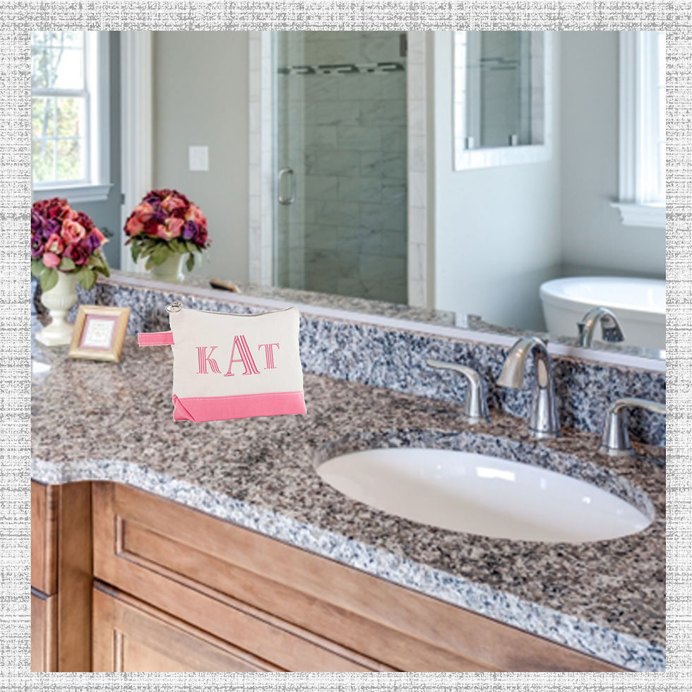 Image of Embroidered Makeup Bag on Countertop