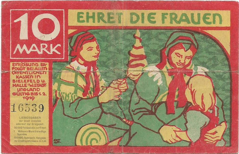 Bielefeld 10 marcos Alemania Notgeld Grossnotgeld marca agua Wellenbundel