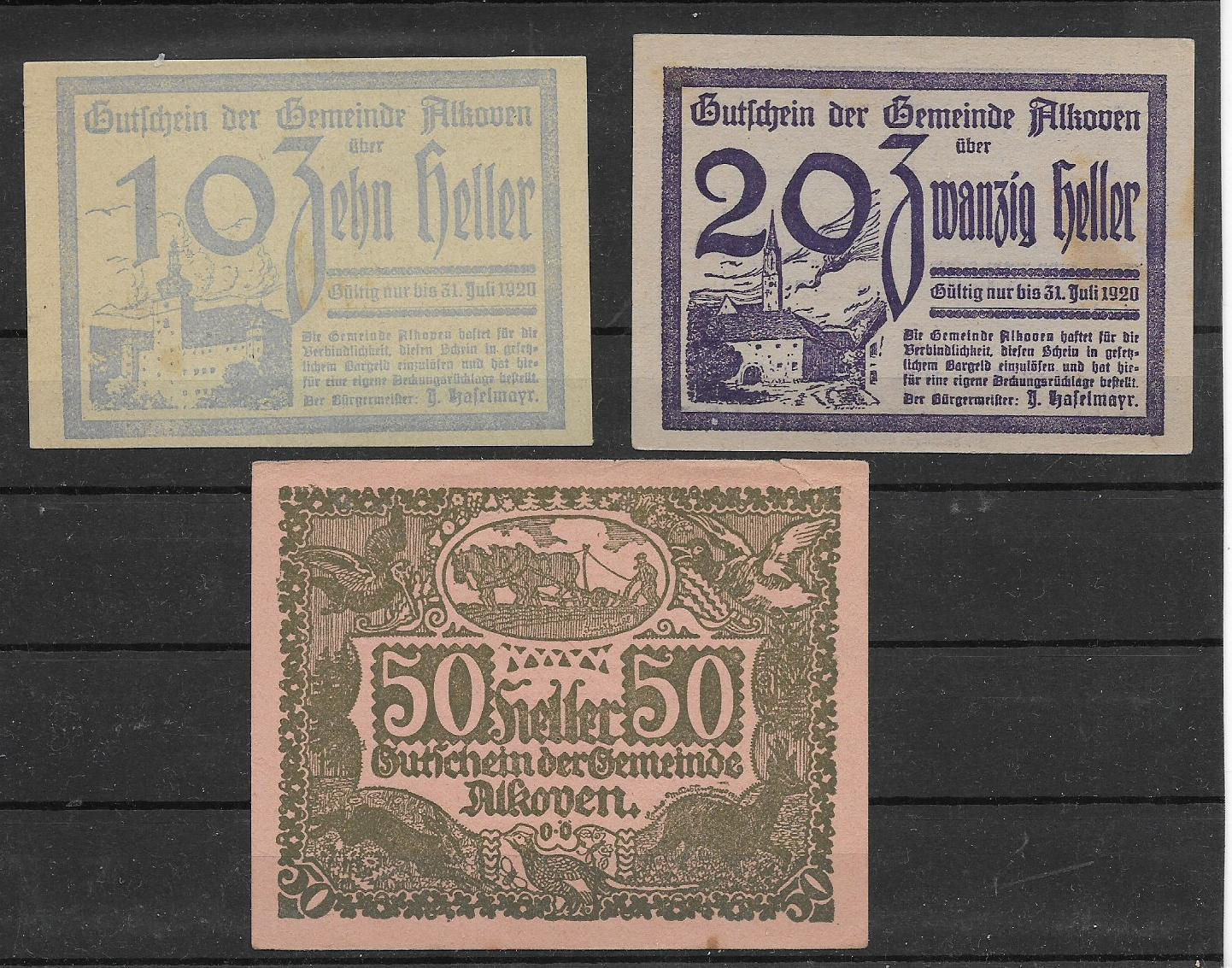 Alkoven Notgeld Serie completa Austria variante color papel