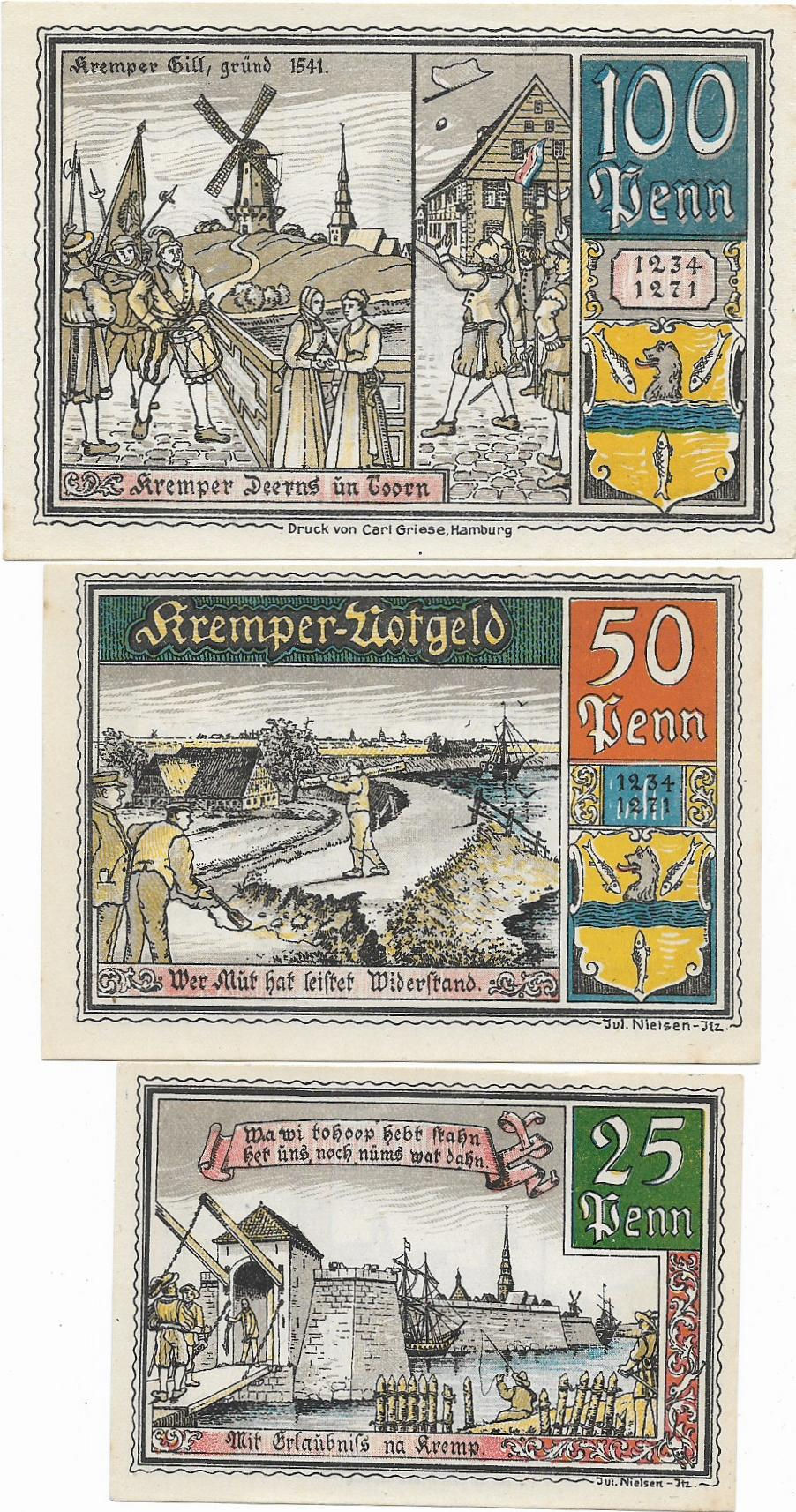 Krempe Serie completa Notgeld Alemania con variante de color naranja Alto VC