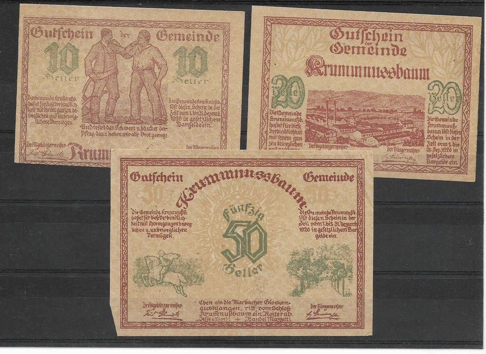 Krummnussbaum variante marrón Notgeld Serie completa Austria