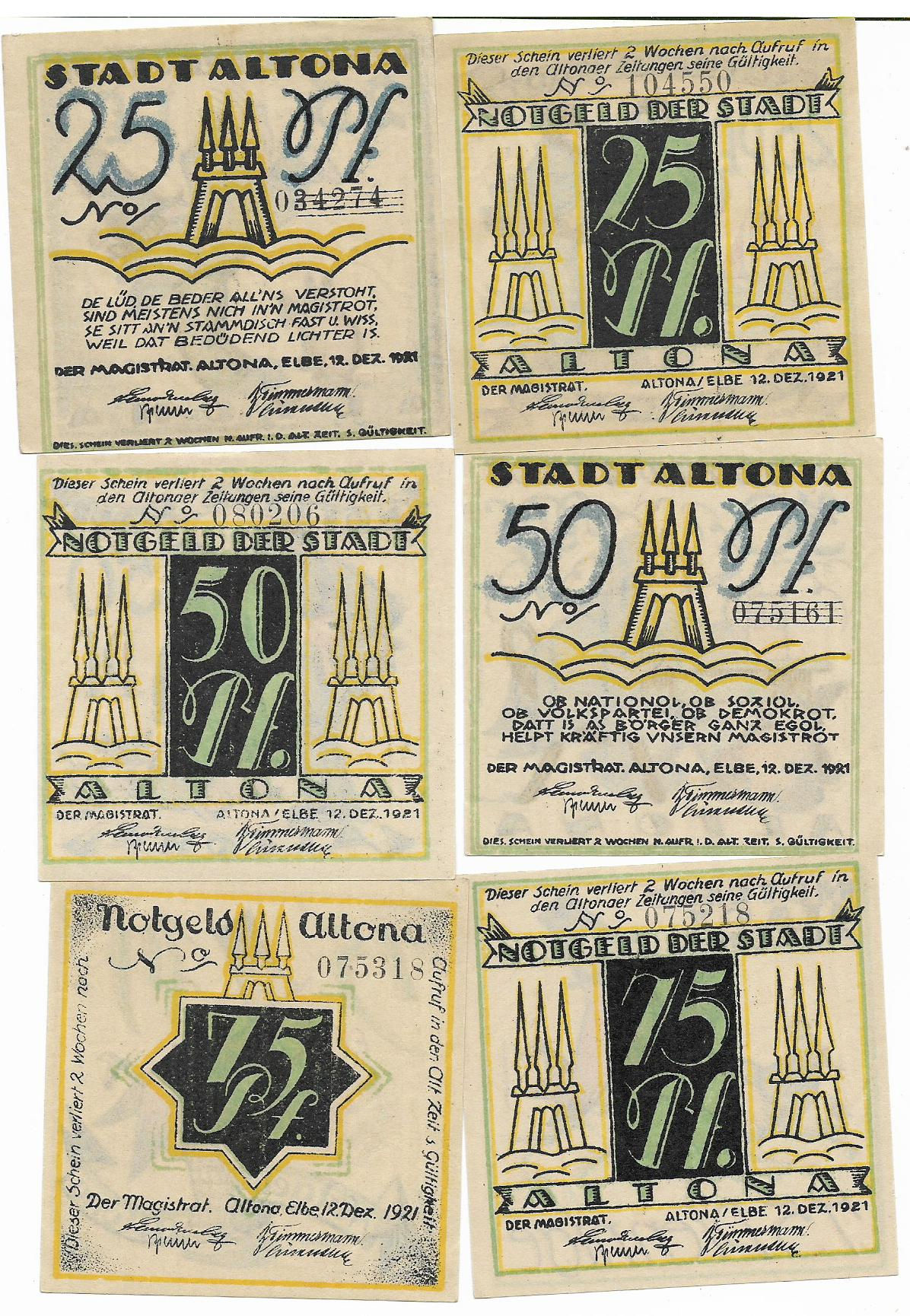 Altona con marca de agua Z-Muster Notgeld Serie completa Alemania