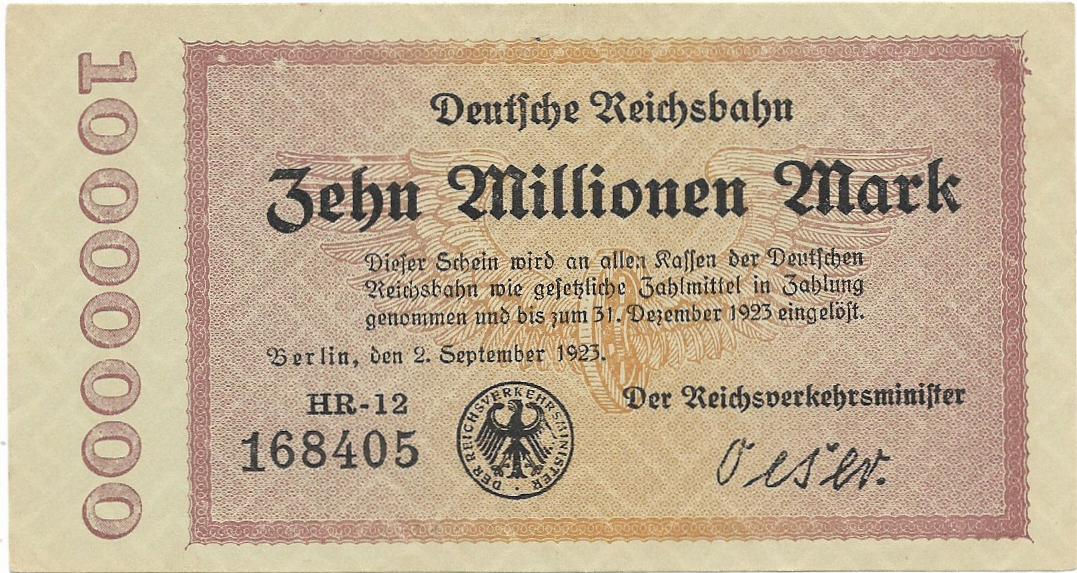 Berlin Notgeld de Ferrocarril Reichsbahn 100 millones Excelente estado