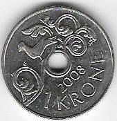 Noruega año 2008 1 Corona Noruega KM# 462