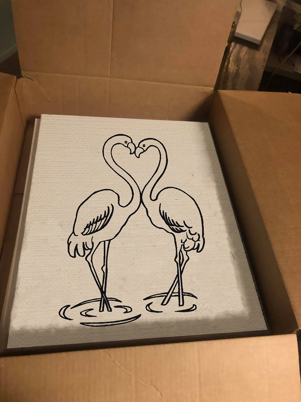 Thumbnail: Couple of Flamingos Pre Drawn Canvas for Painting, Sip and Paint Canvas