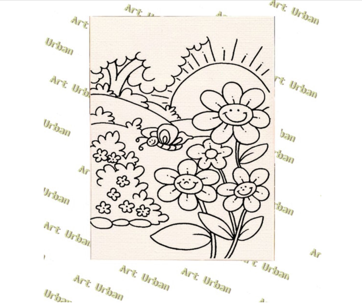 Sunrise and Flowers Predrawn Canvas, Kids Painting Kit, Presketched Canvas