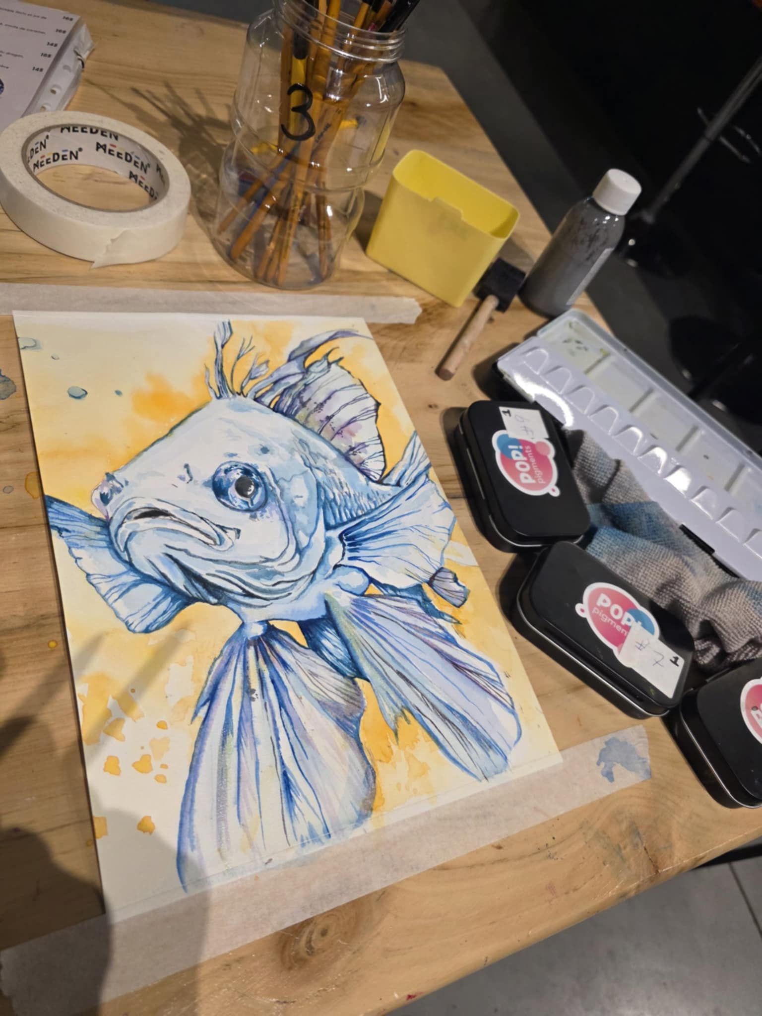 travail de peinture aquarelle fait avec les godets pop pigments
