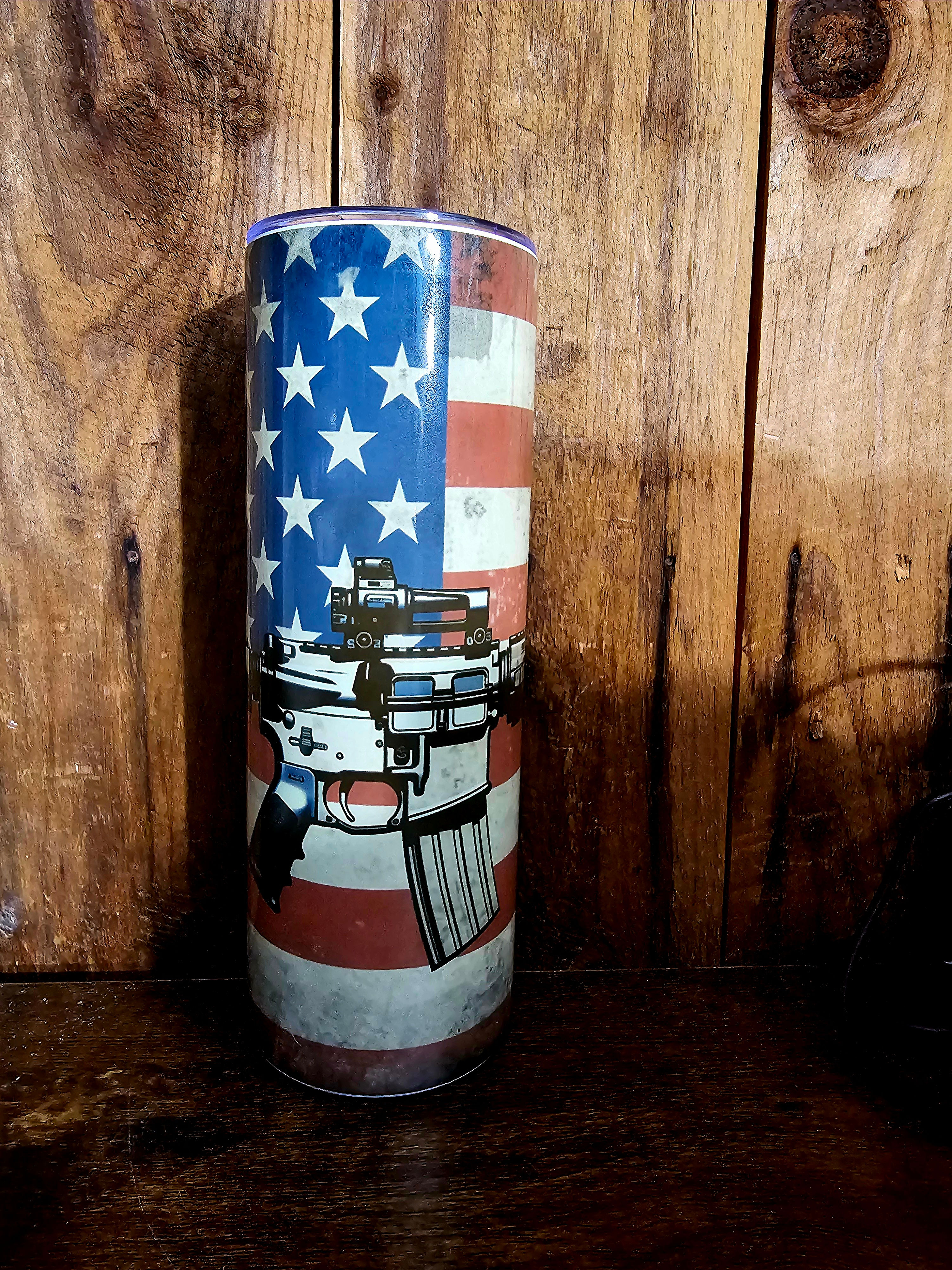 20 oz Insulated Tumbler-American flag Gun