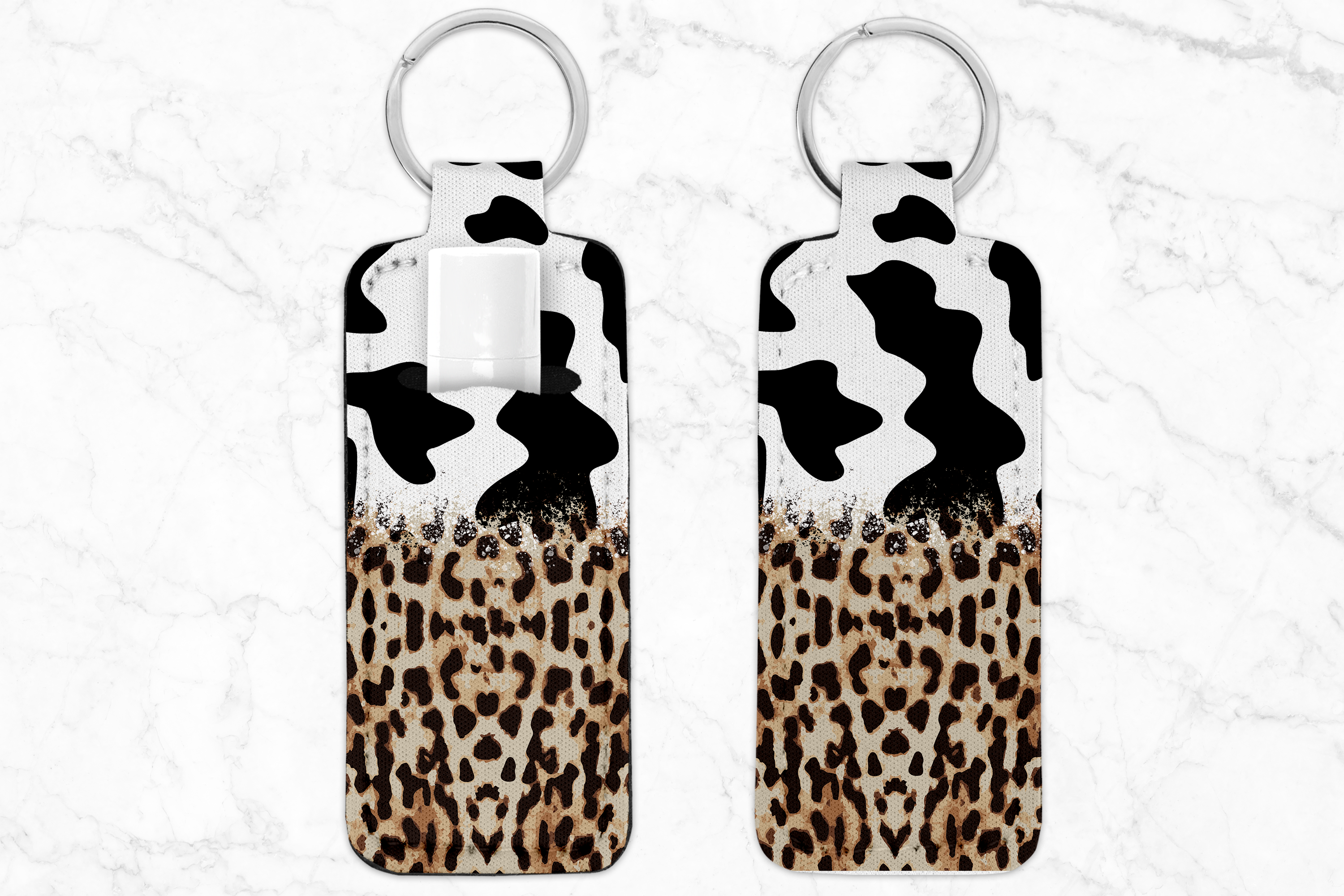 Chapstick Holder Keychain-Leopard Cow Print Mix