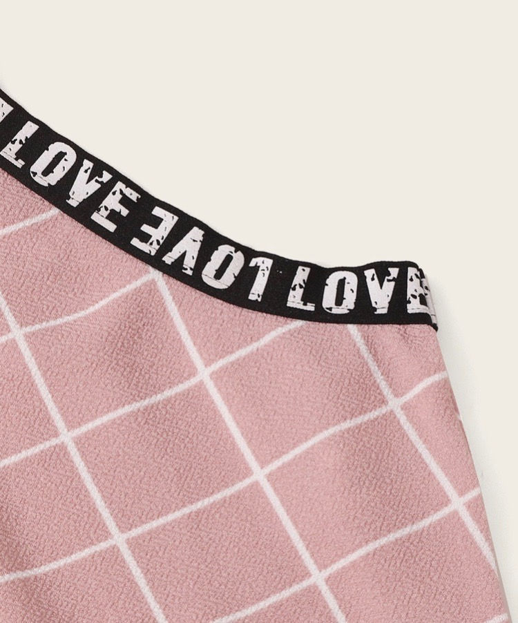 Thumbnail: Letter Tape Grid Textured Halter Top And Leggings Set