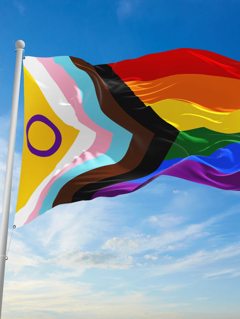 The Pride Progress flag flying