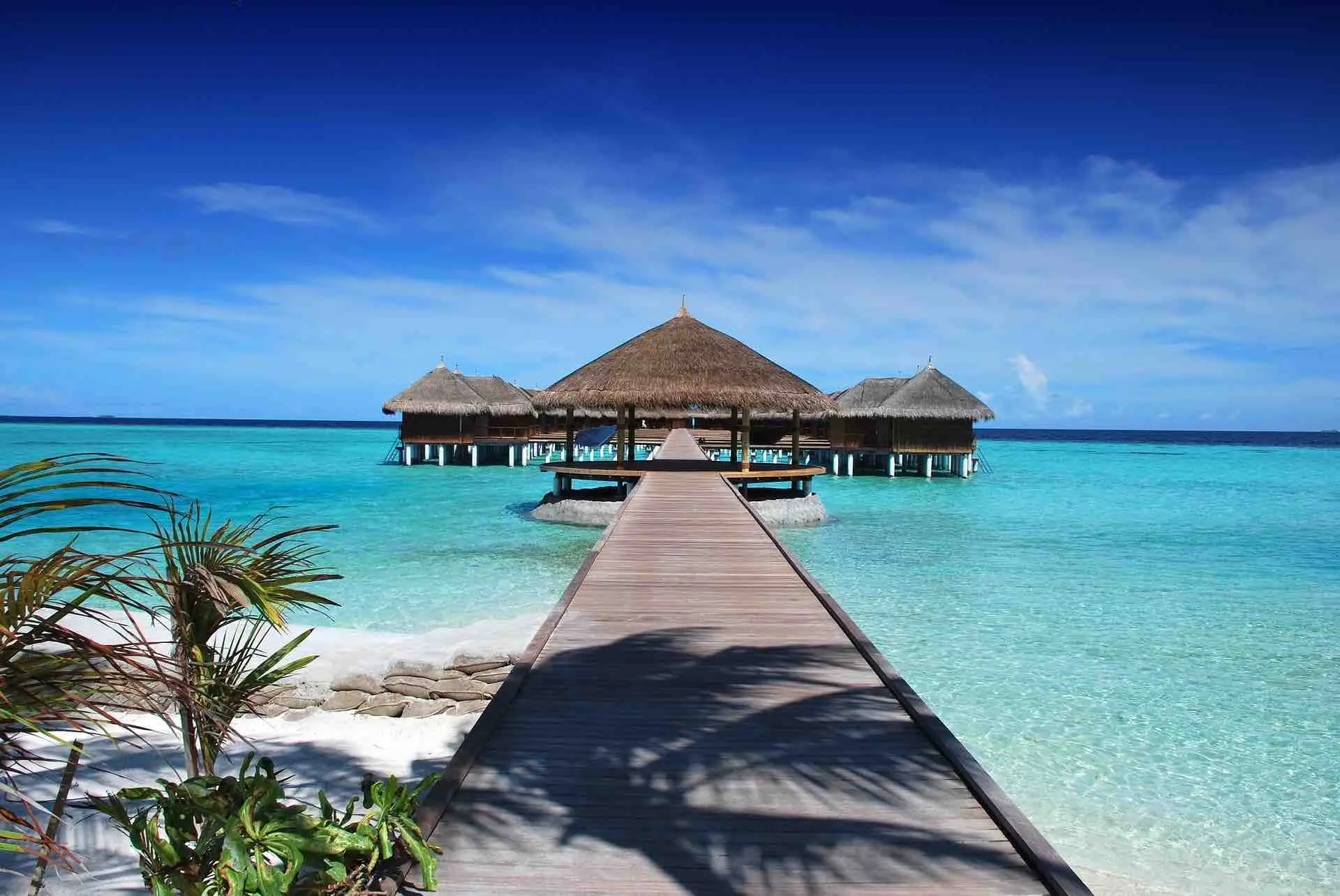 of overwater bungalows in the Maldives