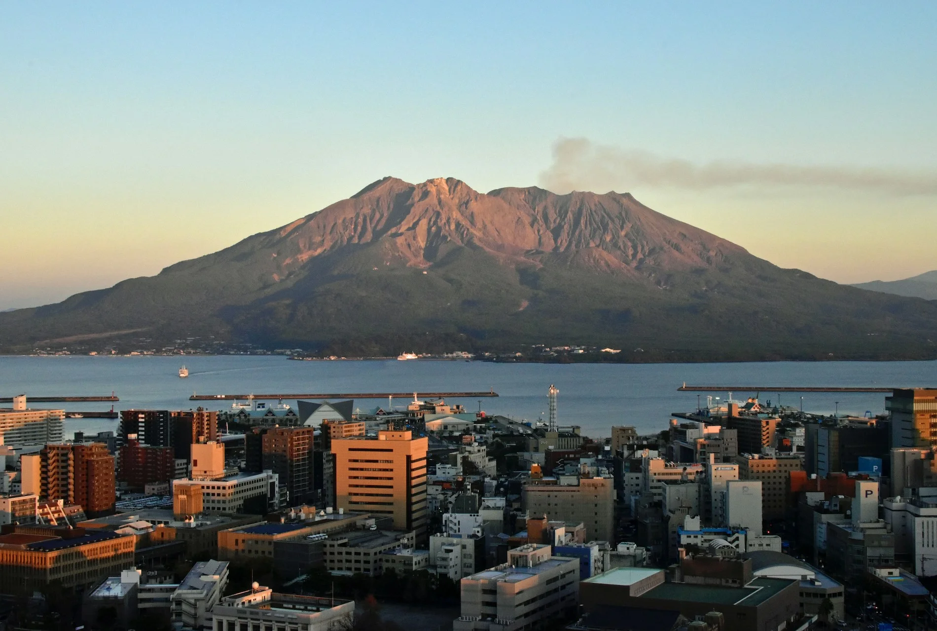 Views of Sakurajima in Kagoshima city, Japan