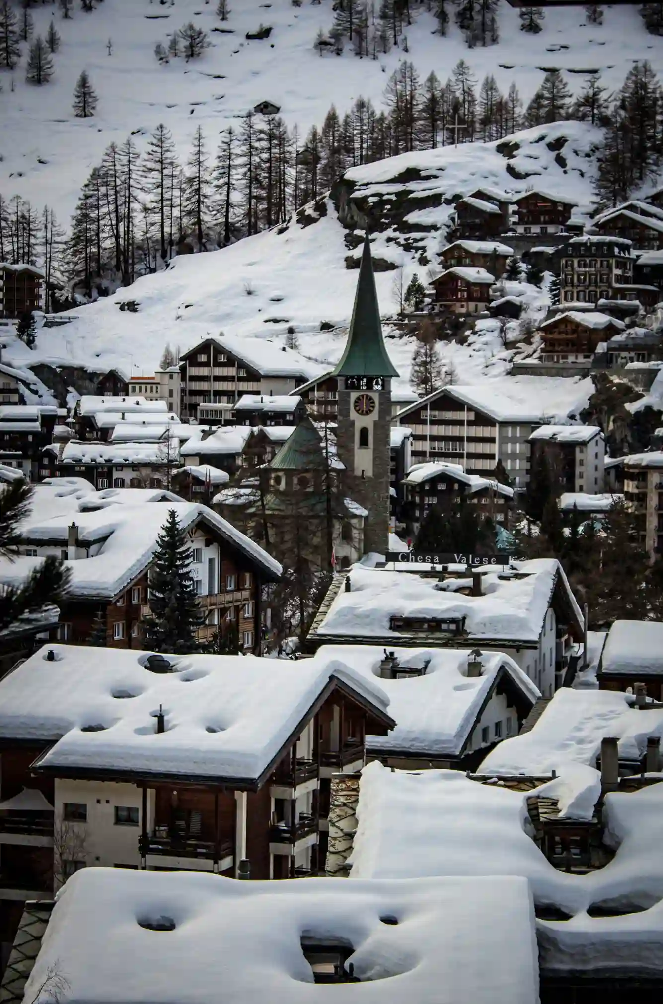 view of zermatt town covered in snow