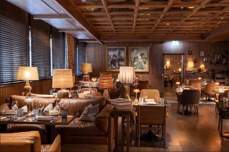 Hotel Schweizerhof dining room in Zermatt, Switzerland