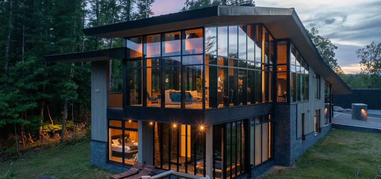 A view of luxurious villa at dusk