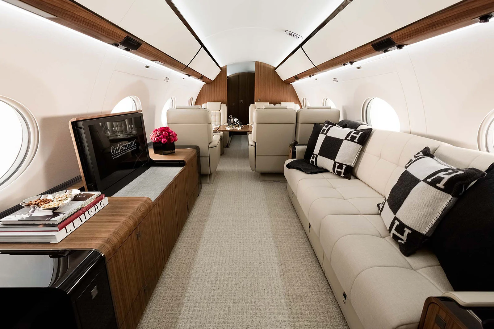 An interior of a private plane
