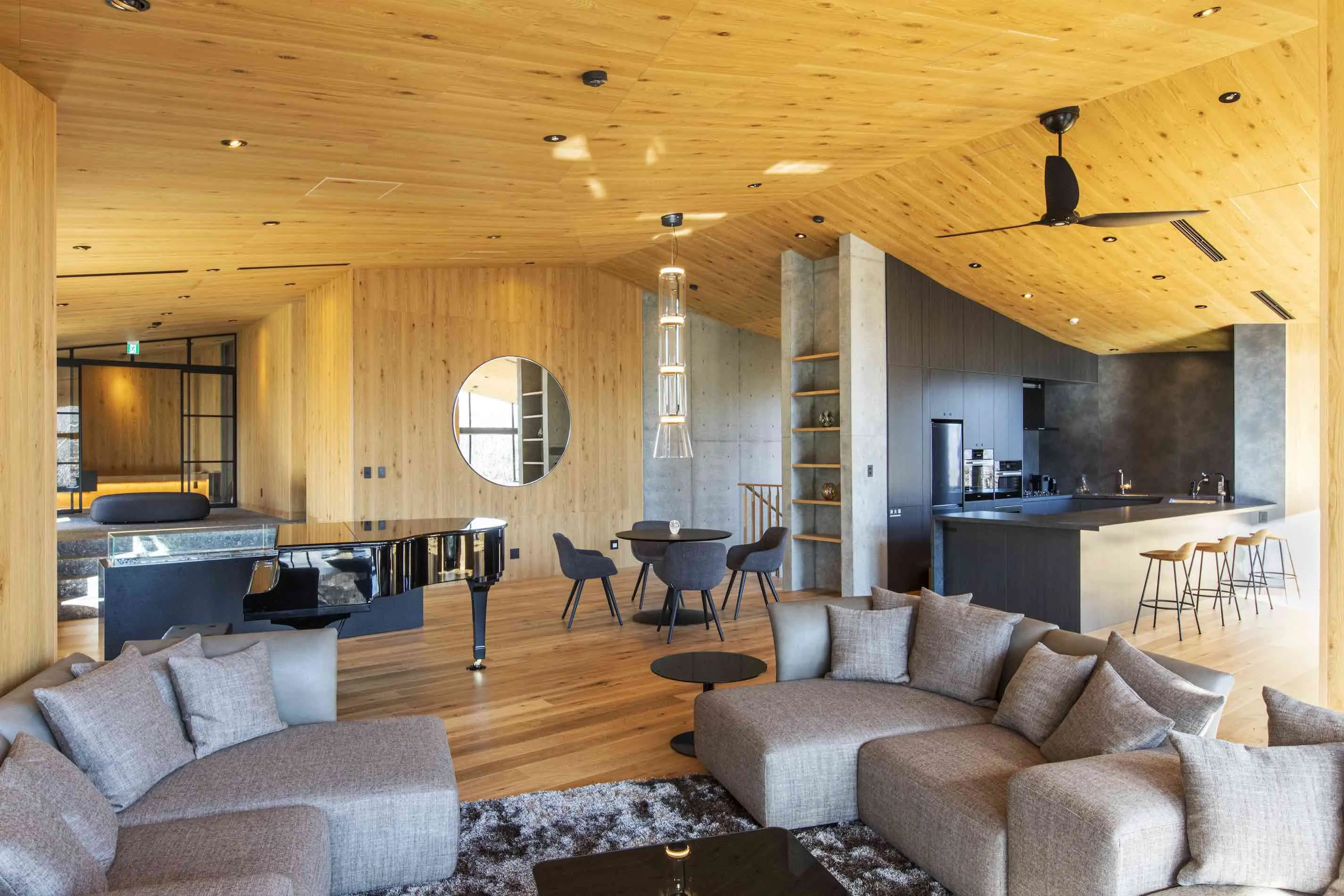 Living area featuring a grand piano