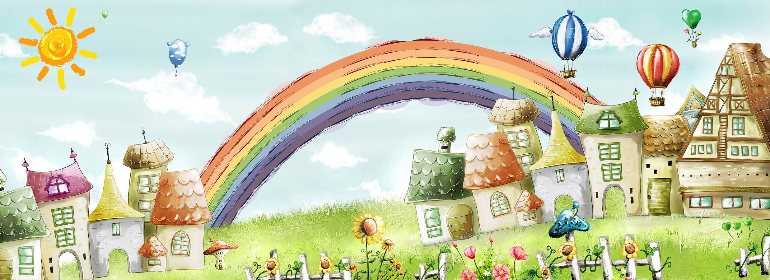 Wallpaper, Fairytale forest with a rainbow in the sky