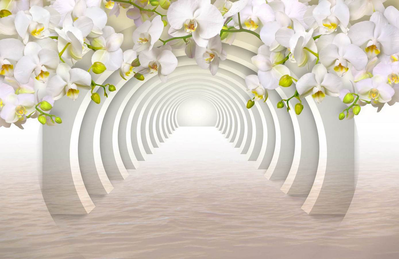 Flori de sakură pe fundalul de apa ce trece printr-un tunel