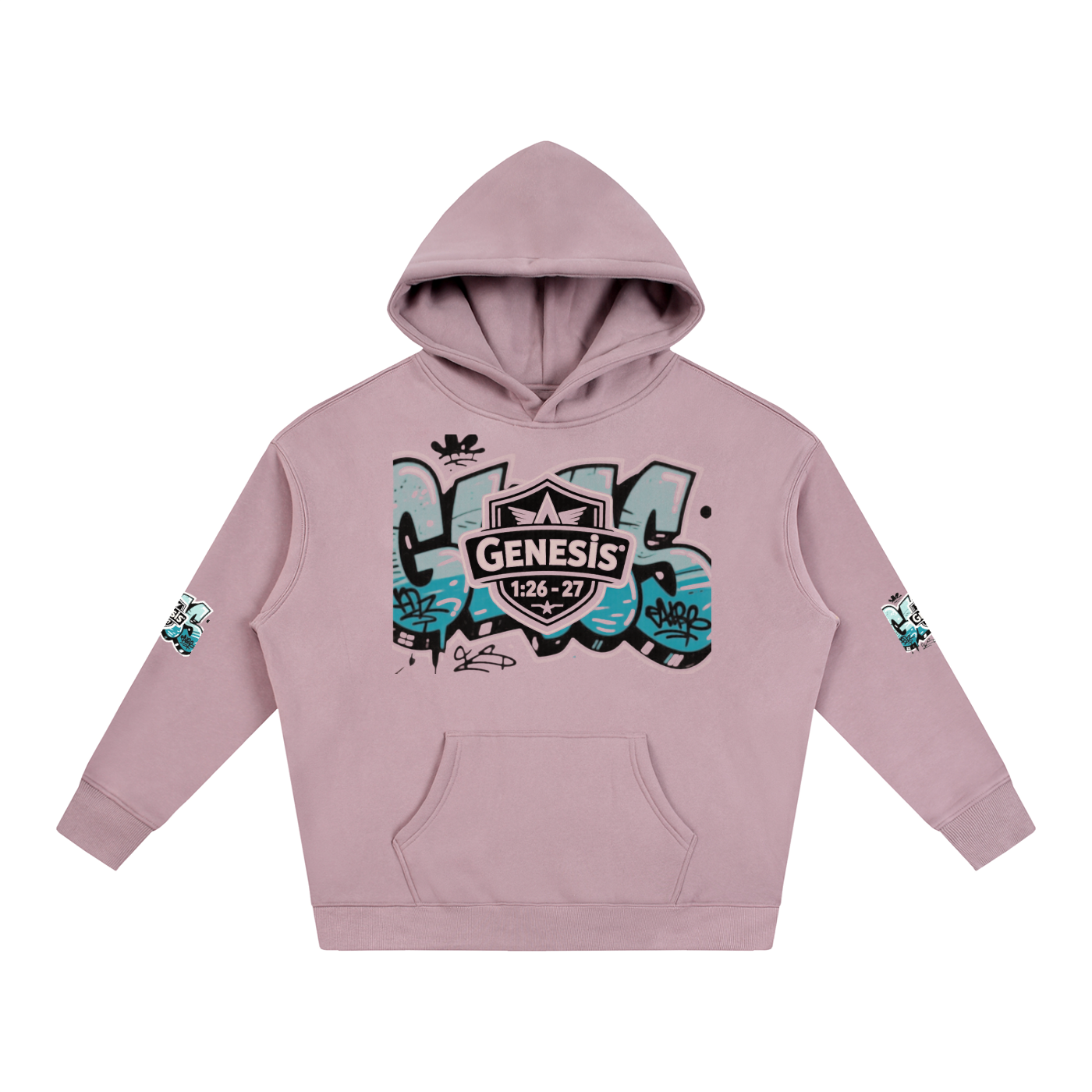 Snow Washed Loose Cotton Hoodie with Genesis graffiti design
