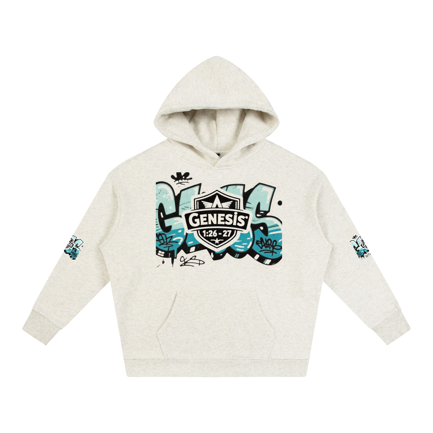 Snow Washed Loose Cotton Hoodie with Genesis graffiti graphic