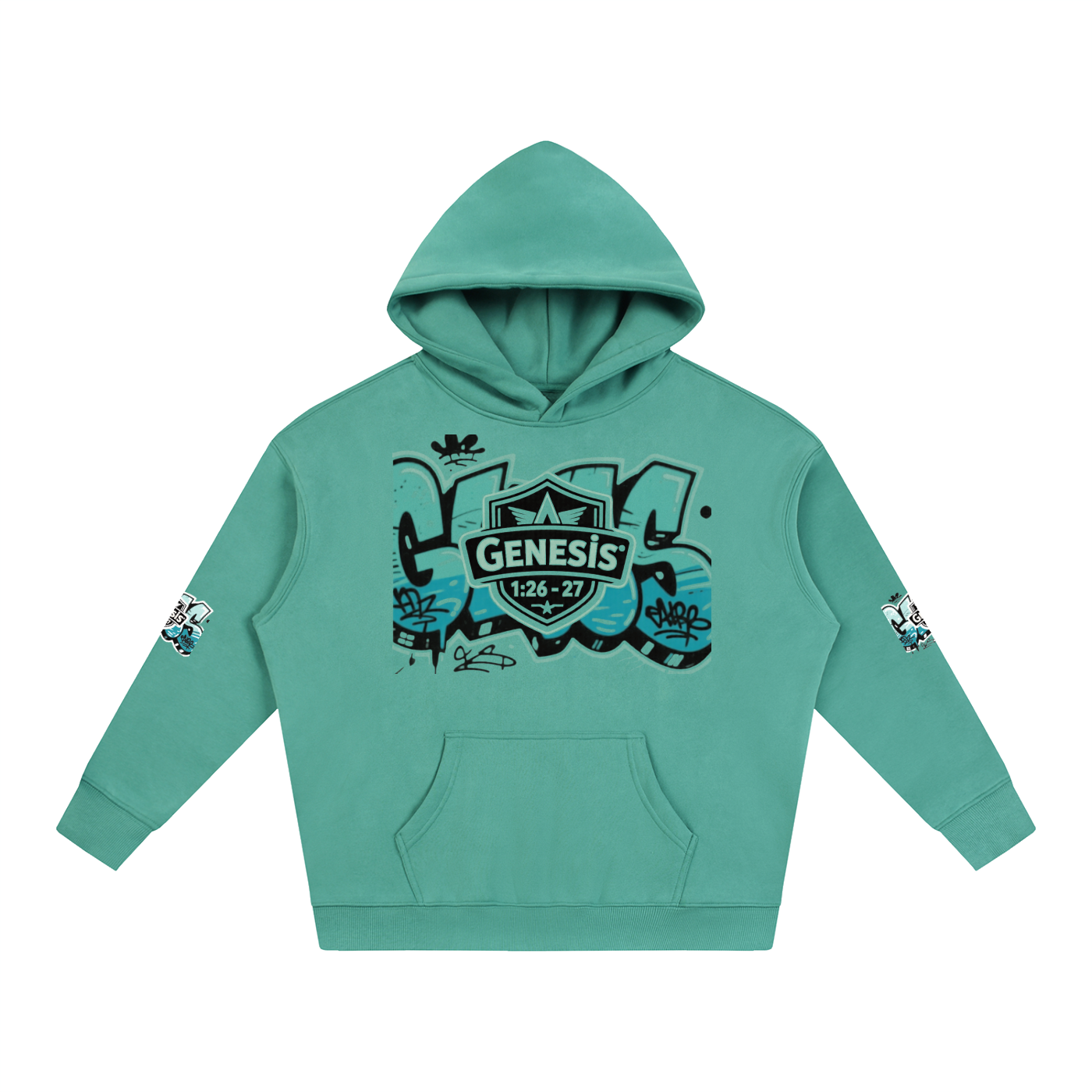 Snow Washed Loose Cotton Hoodie with Genesis graffiti logo