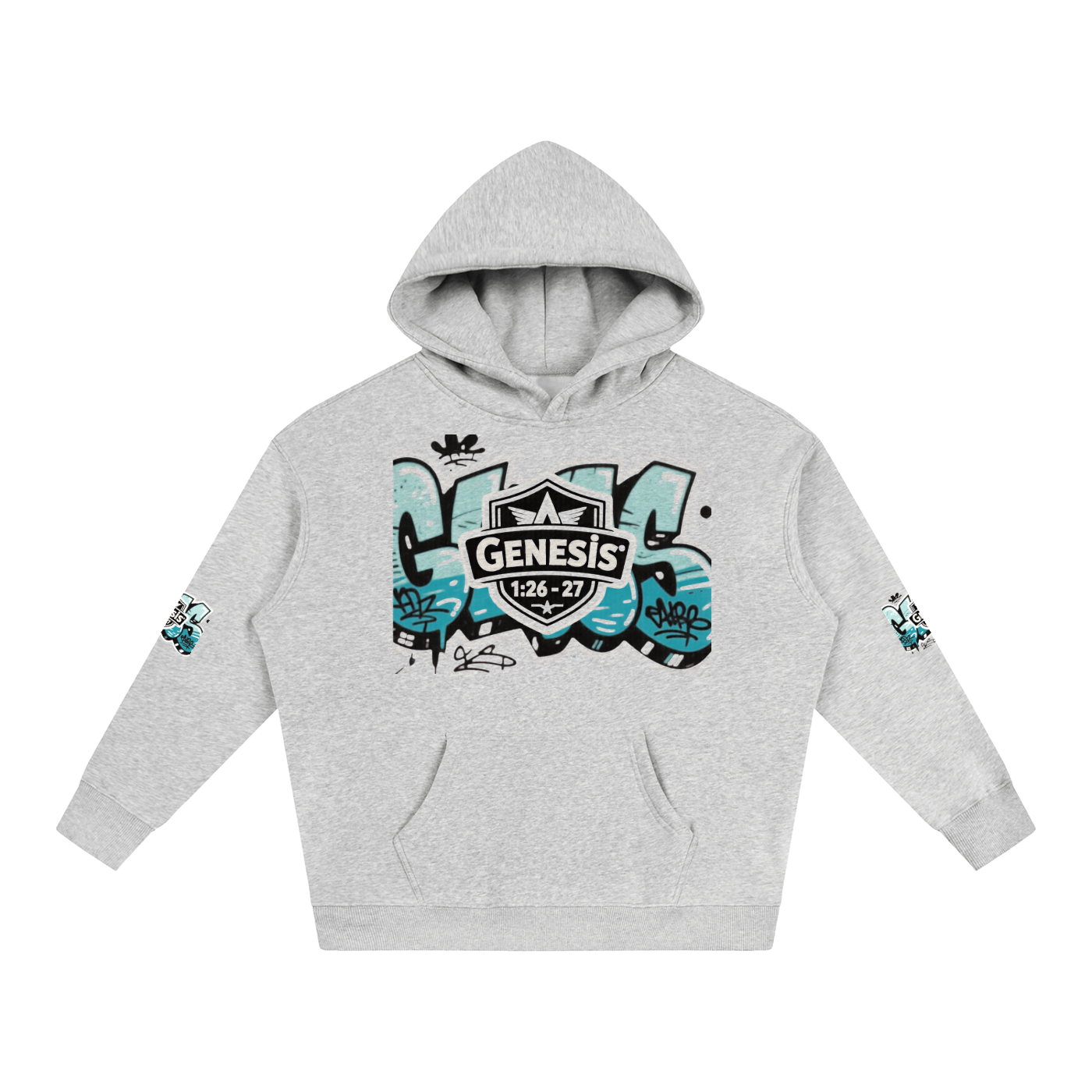 Snow Washed Loose Cotton Hoodie with Genesis graffiti design