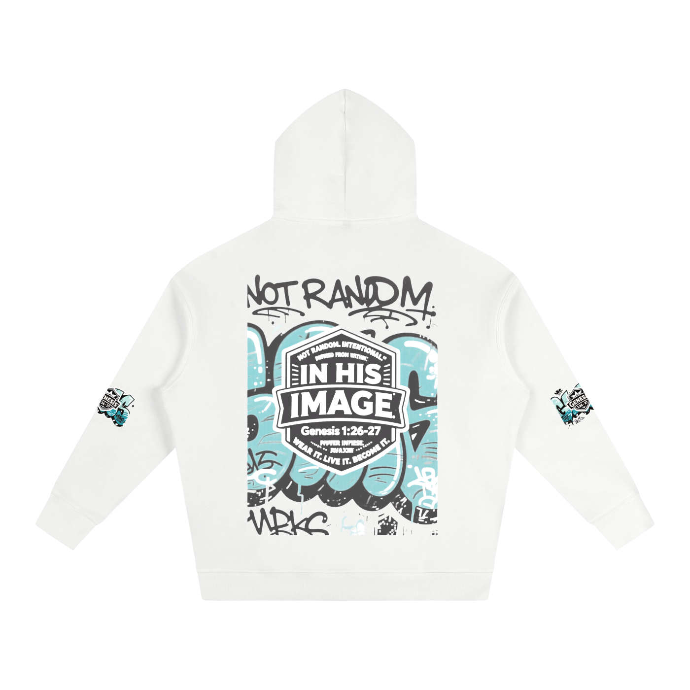 Back of Snow Washed Loose Cotton Hoodie with graffiti design