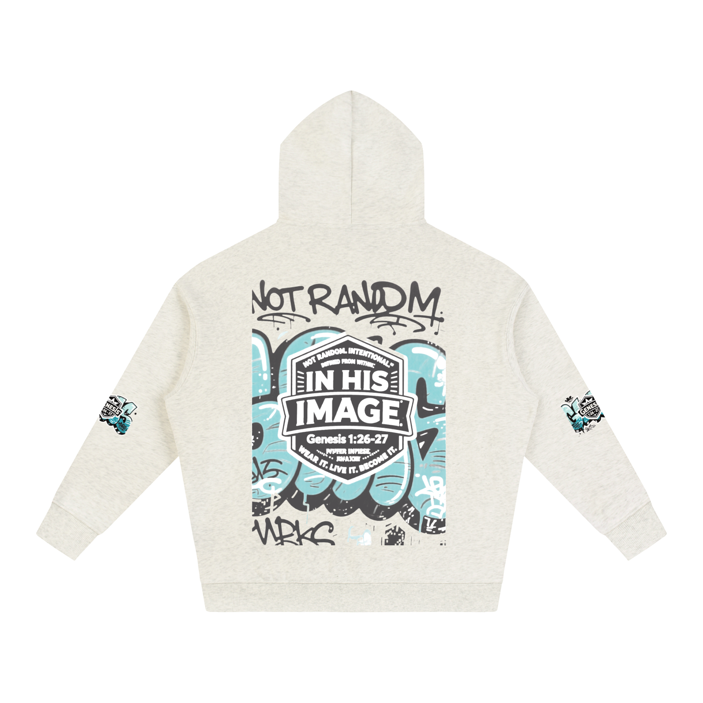Back of Snow Washed Loose Cotton Hoodie with graffiti design