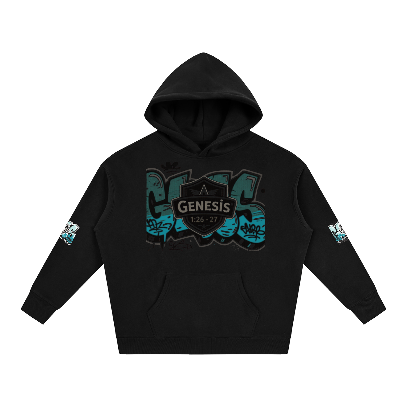 Snow Washed Loose Cotton Hoodie with Genesis graphic