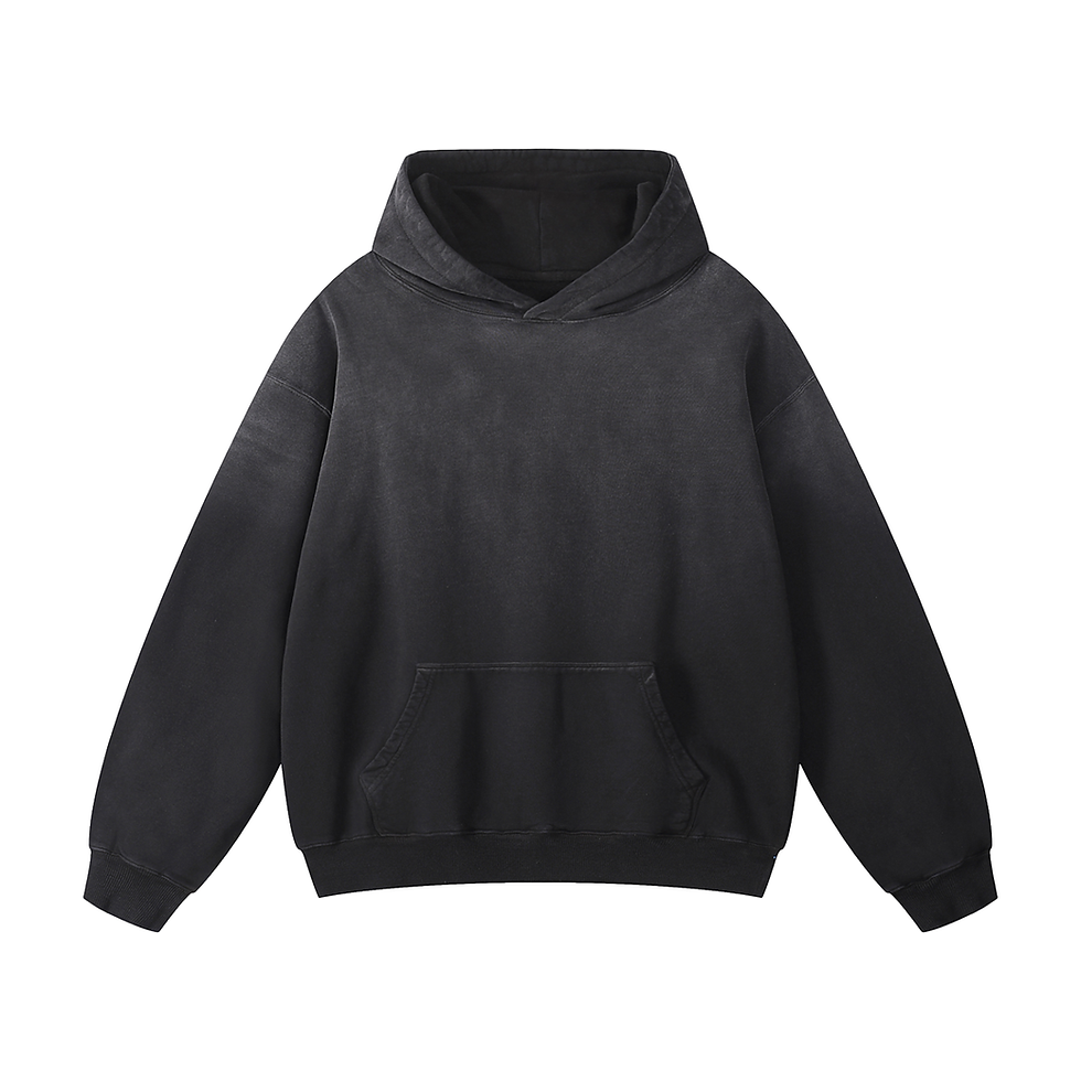 Snow washed loose cotton hoodie in charcoal black