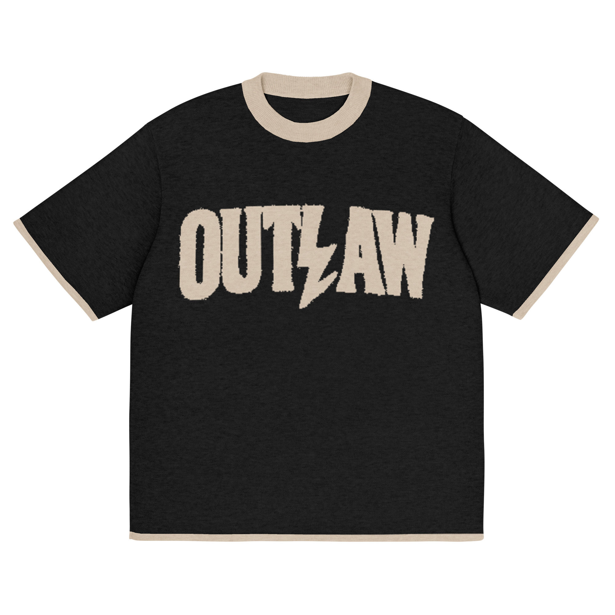 Outlaw Ringer Knitted tee Black & Taupe 