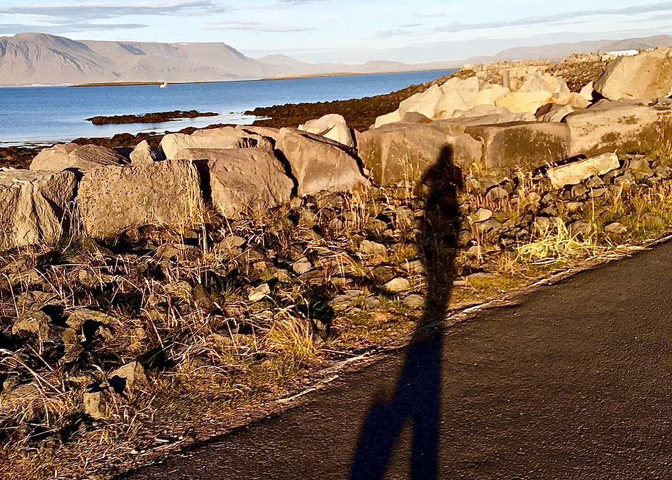silhouette of a runner along the water in Reykjavik