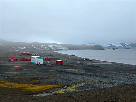 view of research station and glaciers on king george island antarctica
