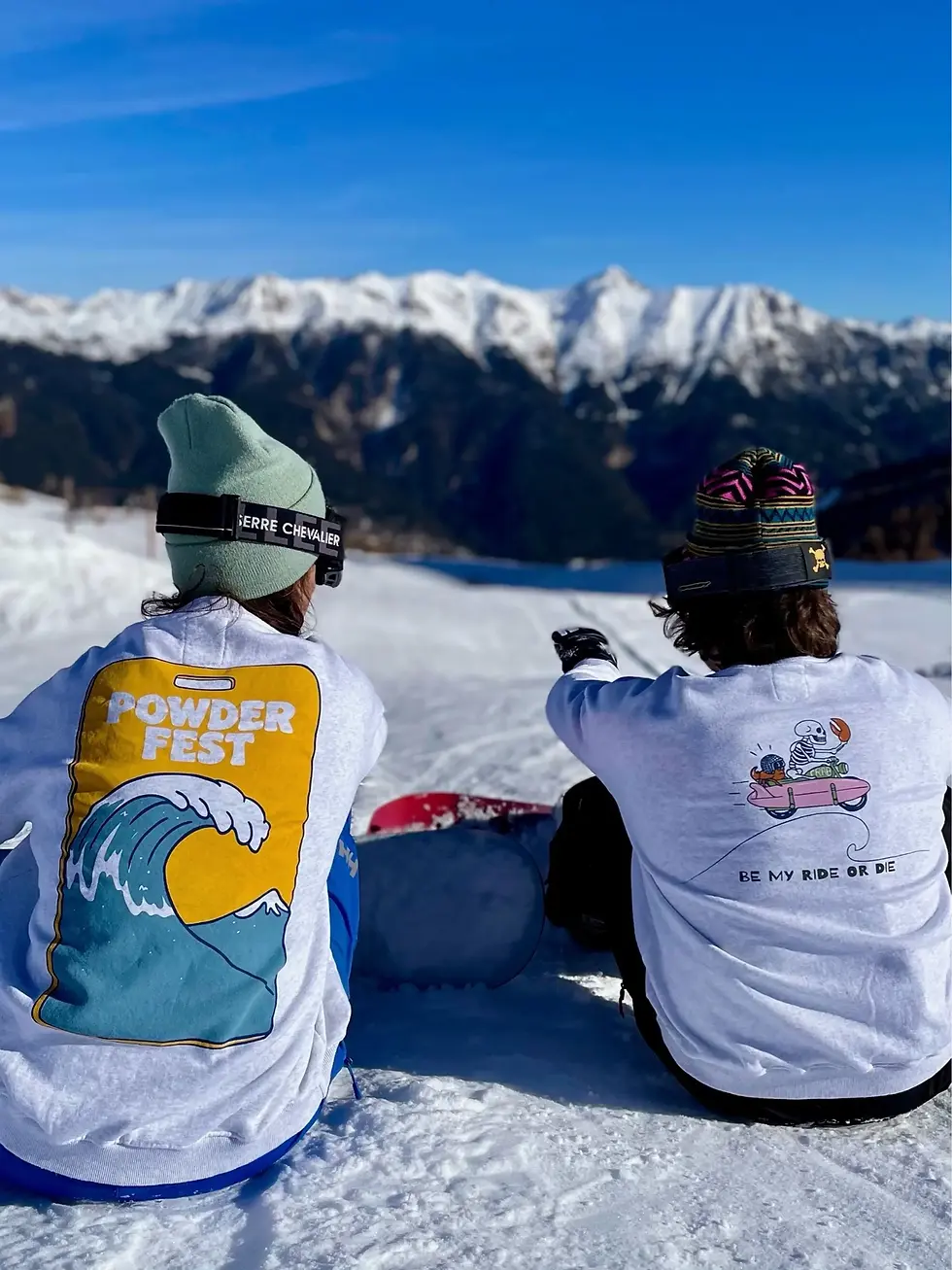 Sweats surf éthiques Crabsurfers Powder Fest et Be My Ride or Die